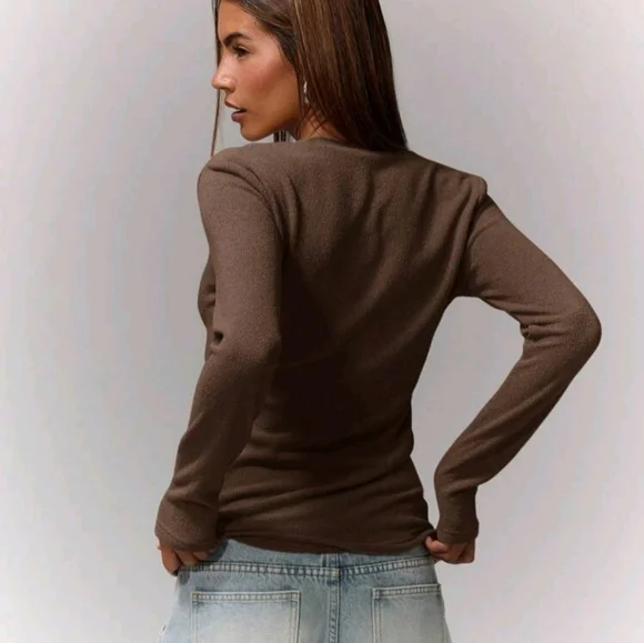 🌻2pk Elegant Beige & BrownV-Neck Long Skeeve Women's Top Size XL - Picture 6 of 11